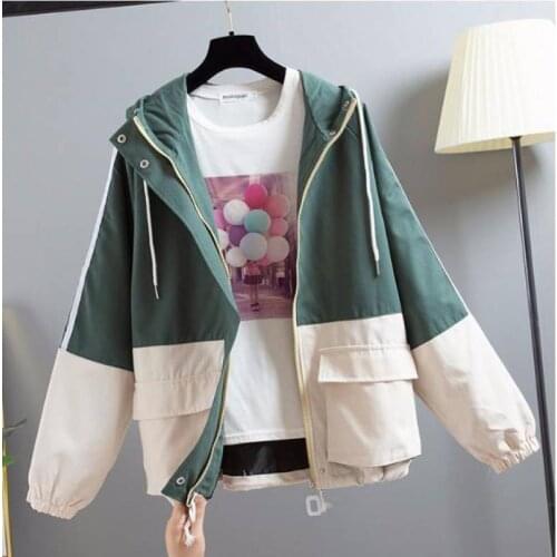 Windbreaker Jackets Women 2021 Autumn New Women Hooded Jacket Coats Zipper Trench Patchwork Woman Basic Femme Jaqueta Feminina