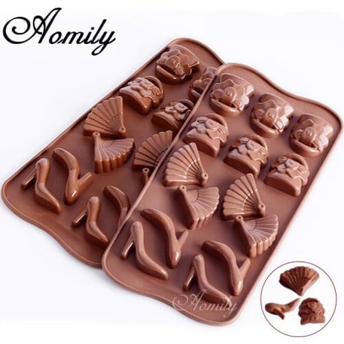 Aomily Lady Handbag Fan Shoes Shaped DIY Silicone Soap Candy Fondant Chocolate Kitchen Mould Wedding Chocolate Cookies Cake Mold