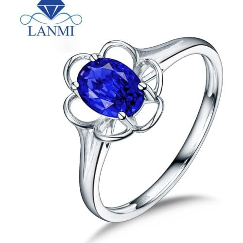 LANMI Lady Tanzanite Rings Real 14Kt White Gold Oval Tanzanite Ring Simple Design Flower Shape Gemstone Jewelry Women Rings