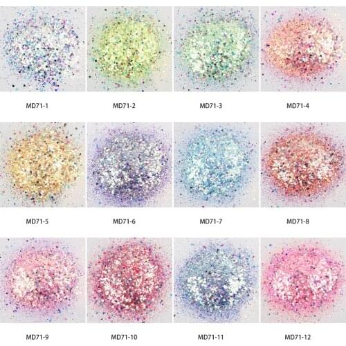 1bag(50g) Holo Iridescence-Chunky Glitter Mermaid Mix Size&Model Sequins Nail Art Mirage Manicure Sequins~12COLORS