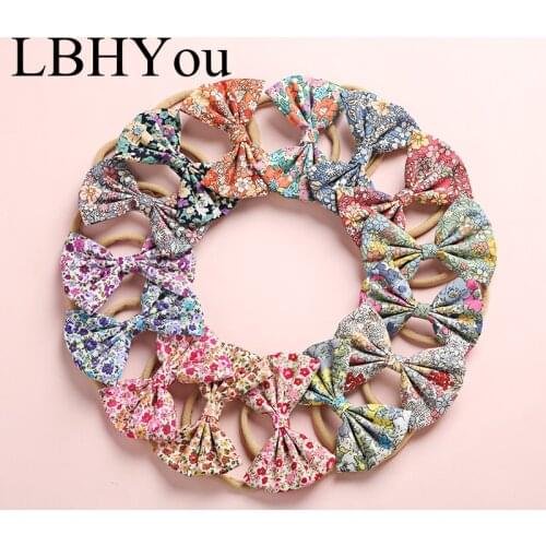 15pcs New Cotton Prints Baby Girls Bows Nylon Headbands Super Soft Traceless Knotbows Nylon Hairbands Infants Hair Accessories