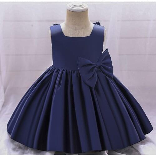 2021 Navy Dress Ceremony 1st Birthday Dress For Baby Girl Clothes Princess Dress Ball Gown Party Dresses with Bow 6M-3 Years