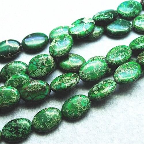 22PCS Nature Green Imperial Jasper Semi Precious Stone Gemstong String Oval Shape 13X18MM For Women Bracelets Making Accessories