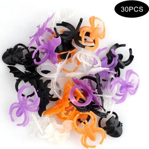 30pcs Mini Luminous Creepy Skeleton Bat Spider Rings Halloween Fancy Masquerade Party Bars Mask Costume Favors For Men Women