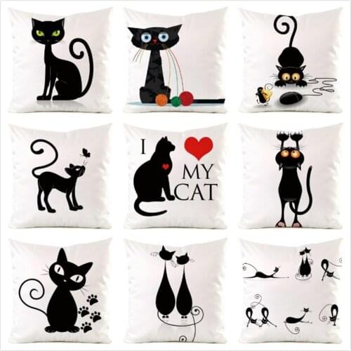 45cm*45cm Black Cat Inimitated Silk Fabric Throw Pillow Covers Couch Cushion Cover Home Decorative Pillows Pillow Case