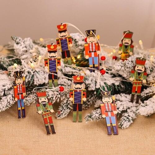 9PCS Nutcracker Puppet Christmas Wooden Pendants Walnut Soldier Christmas Tree Decorations Hanging Ornaments New Year Kids Gift