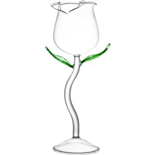 Wine Glass Rose Flower Shape Goblet Lead-Free Red Wine Cocktail Glasses Home Wed H58C