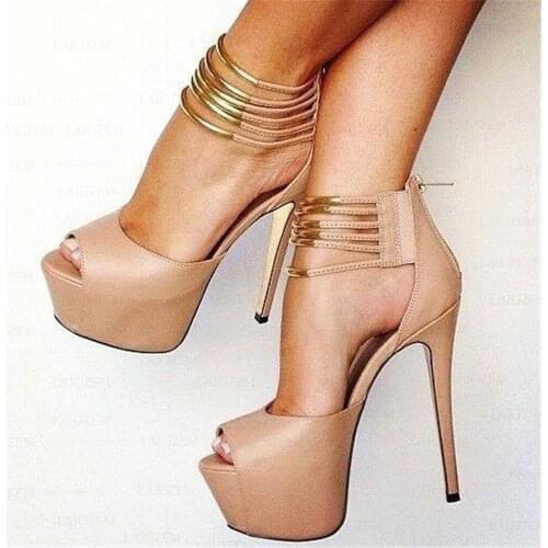 BERZIMER Women Platform Sandals Back Zip Ankle Straps High Heels Zapatos Sandalias Pumps Ladies Shoes Woman Big Size 46 44 2