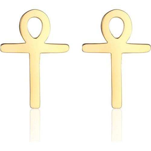Egyptian Ankh Cross Studs Earrings Stainless Steel Earring for Woman Men Girl Charm Jewelry