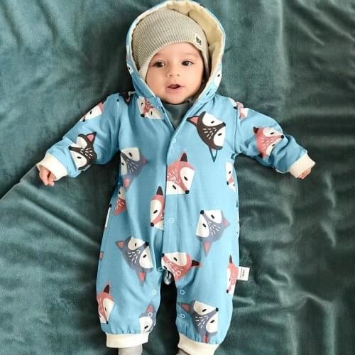 2020 New Spring Cartoon Fox Baby Long Sleeve Romper Cute Romper Baby Girl Clothes Solid Babygirl Onesie New Born Baby Boy Romper