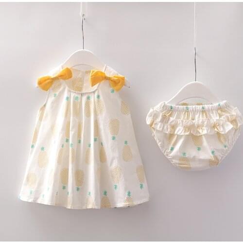 Newborn Baby Girls Clothes Sleeveless Dress+Briefs 2PCS Outfits Set Pineapple Printed Cute Clothing Sets Summer Sunsuit 0-24M