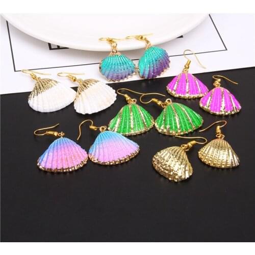 Colorful Natural SeaShell Statement Conch Drop Earrings Metal Beach Scallop Earrings for Women Femme Dangle Cowrie Jewelry Gifts