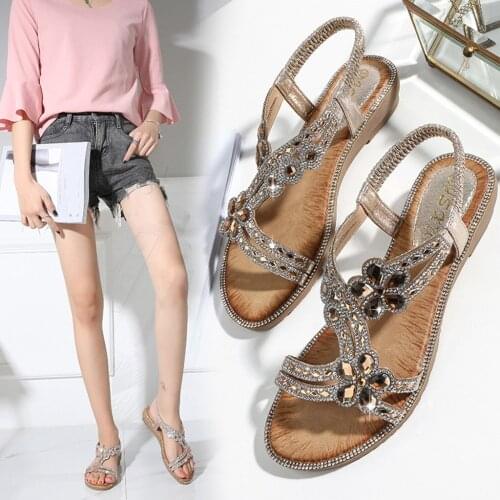 Summer Luxury Designer Rhinestone Sandals Women Flat Shoes Diamond Elegant Glitter Beach Sandals Black Silver Gold Sandals# G