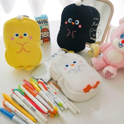 Cute chick Kawaii student stationery cartoon pencil case Plush storage bag Portable bag kids school supplies korean stationery