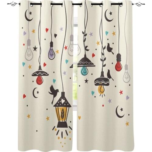 Cute Bird Electric Light Illustration Window Curtain Living Room Bathroom Kitchen Curtains Luxury Home Decor
