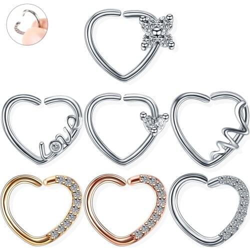 1PC Ear Lobe Daith Helix Tragus Cartilage Rook Piercings Hoop Heart Shape Nose Hoop Rings 16G Conch Earrings Piercing Jewelry