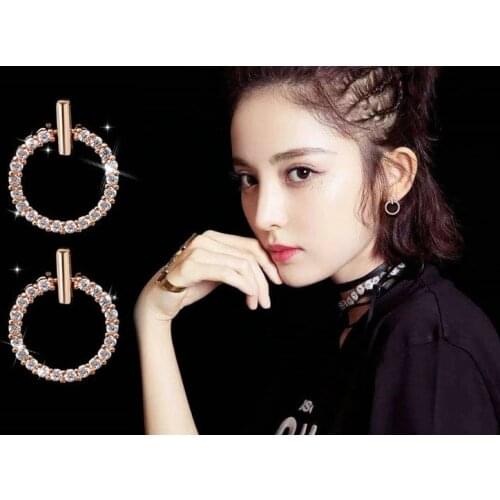 Fashion 925 Silver Ear Pin Crystal Rhinestone Geometric Round Ear Stud Crystal Beautiful Jewelry from Swarovskis jewelry