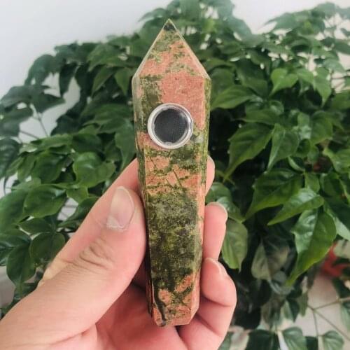 MOKAGY 10cm Natural Epidote Quartz Stone Hand Carving Crystal Smoking Pipes 1pc