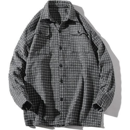 Men Shirt Autumn and Spring New Brand Hip-Hop Retro Lapel Shirt Men Fashion Streetwear Lattice Single Breasted Shirts