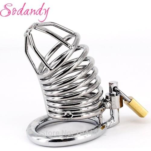 SODANDY Male Chastity Devices Metal Cock Cage Mens Chastity Belt Penis Lock Bondage Alloy Cock Ring CBT Sex Equipment For Man