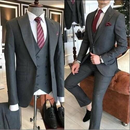 New Arrival 3 Pieces Business Men Suits 2021 Slim Fit Peak Lapel One Button Tailor Made Terno Masculino (Jacket+Pants+Vest