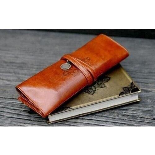 New Style Retro Roll PU Leather Purse Pouch Portable Makeup Pem Pencil Case Pencil Bag Storage Bags School Office Supplies