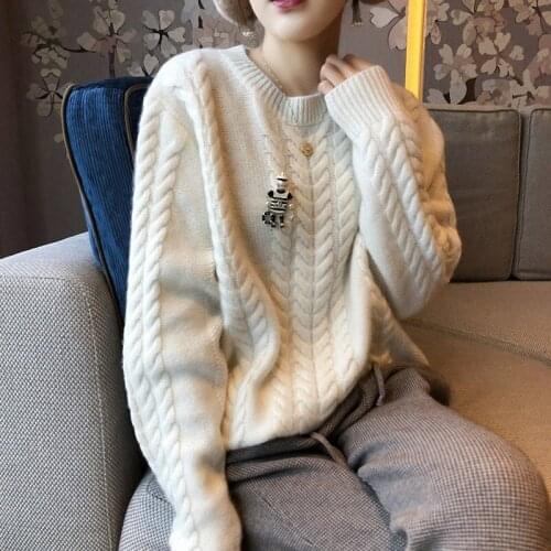 Autumn and winter new thick cashmere sweater ladies sweater round neck solid color thick twisted pullover loose bottoming sweate