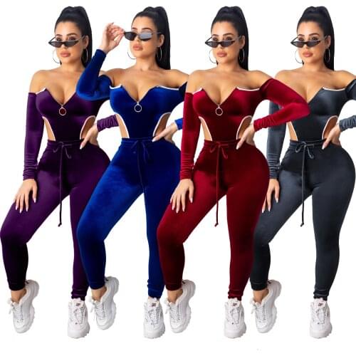 Autumn Winter 2 Piece Female Tracksuit Velvet Bodysuit Pencil Pants Suit Two Piece Joggers Set Women Sexy Street Matching Sets