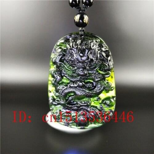 Certified Chinese Natural Black Green Jade Dragon Pendant Necklace Fashion Hand-Carved man woman Luck Amulet Gifts Sweater Chain