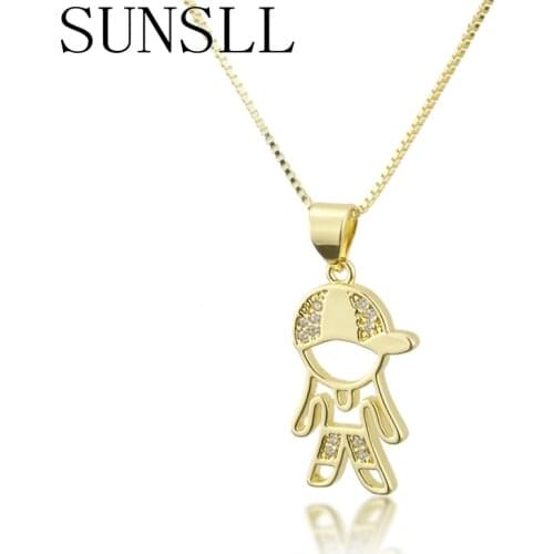 SUNSLL New gold copper necklace Cubic Zirconia boy shape necklace for women / children fashion Simple jewelry pendant necklace
