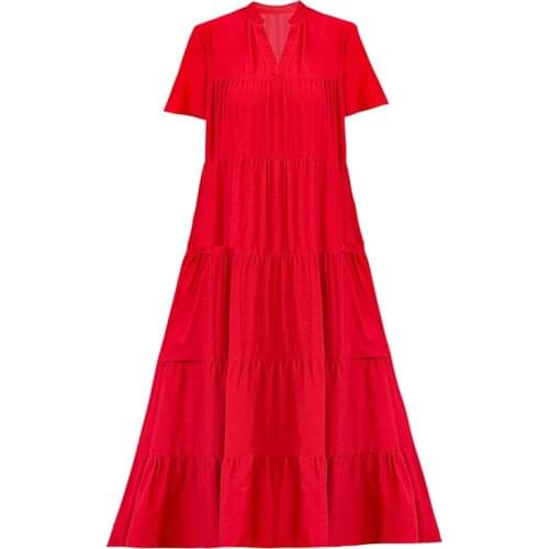 New Large Size Loose Casual Dress Womens Printing Short-sleeved Summer Dress Oversize Ladies V-Neck Dress Female Vestidos