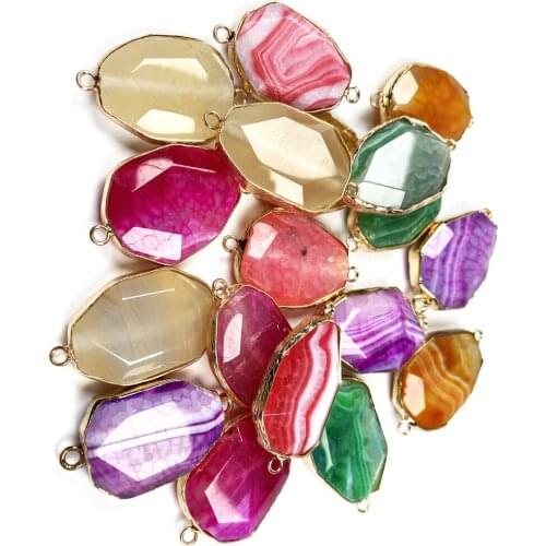 Natural Stone Agates Pendant irregular Shape Double Hole Connector for Jewelry Making DIY Elegant Necklace Bracelet Accessories