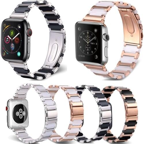 Rose Gold Stainless Steel Ceramics Watch Strap For Apple Watch Ceramics Band 38mm 42mm Series 1 2 3 4 5 6 iWatch 40mm 44mm Belt