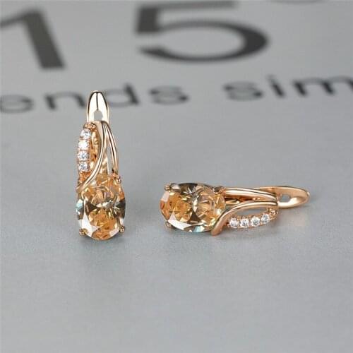 Champagne Zircon Oval Stone Earrings Rose Gold Color Engagement Earrings Multicolor Crystal Hoop Earrings For Women Boho Jewelry