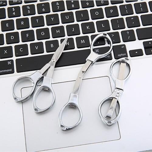 Folding Glasses Shaped Fishing Mini Scissors Stainless Steel Pocket Scissors Beard Eyebrow Facial Hairs False Eyelashes Trimmer