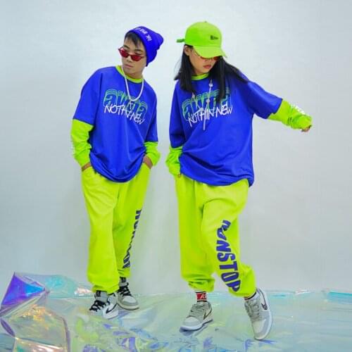 Boys Hip Hop Dance Costumes Fashion fluorescent loose sportswear girls jazz stage wear kids modern street dancing outfit DN6478