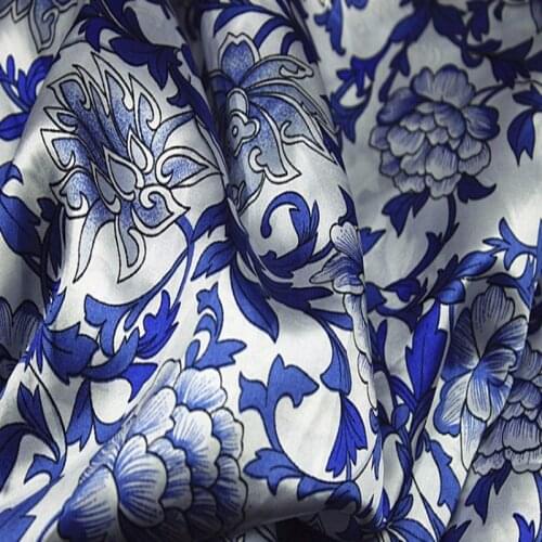 Traditional Blue and white porcelain Flower Printed Polyester Lining Fabric For DIY sewing 50x140cm