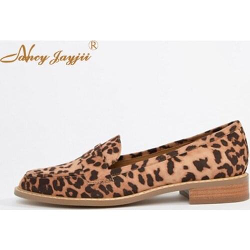 Woman Shoes Lady Pumps Leopard Animal Prints Basic Low Square Heel Slip-On Round Toe Fashion Sexy Mature Nancyjayjii 2019 Party