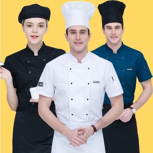 Chef uniforms short-sleeves chef clothing mens breathable jackets summer work wear kitchen restaurant bakery food service