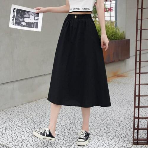 Summer High Waist Womens Skirt Fashion Vintage Casual A-line Midi Skirts Female Minimalist Green Skirts Female