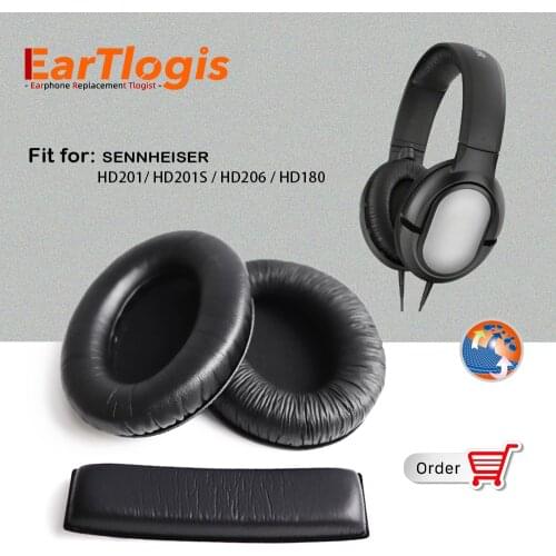 EarTlogis Replacement Parts for Sennheiser HD201 HD201S HD206 HD180 HD-201 HD-206 HD-180 HD-201S Headset EarPads Bumper Headband