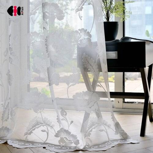 Floral Jacquard Sheer Curtain for Living Room Bedroom Luxury White Elegant Lace Wave Bottom Bay Window Treatment Drapes wp101C