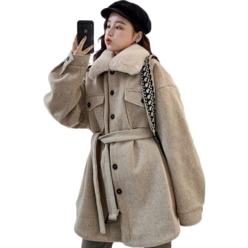 Big Fur Collar Cotton Jacket Female Student Cotton Padded Coat 2020 New Winter Casual Women Loose Cotton Woolen Coat NS2298