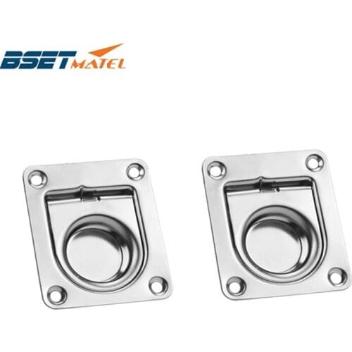 2 Pieces BSET MATEL Satinless steel 304 ANTI-RATTLE spring Flush Lift Ring Deck Hatch Pull Handle Locker Cabinet boat hardware