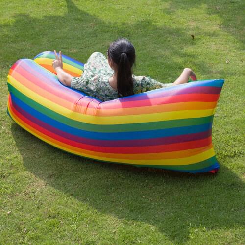 240*70CM Outdoor Inflatable Sofa Camping Lazy Bag Portable Foldable Portable Beach Park Air Bed Rainbow Color LGBTQ