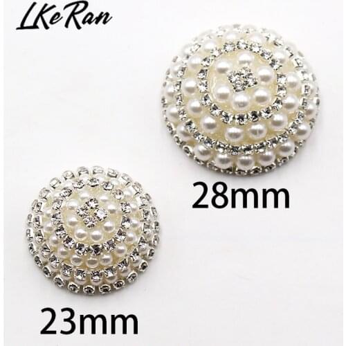 5Pcs Half Round 23mm/28mm Resin Faux Pearl Rhinestone Buttons For Flat Back Embellishment Hair Flwer Center Weding Decoration