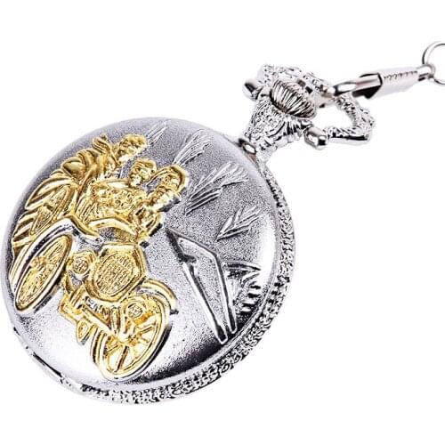 50pcs/lot Silver and Gold Three Villains Drive Quartz Pocket Watch Men Women Watches Necklace Fob Watches Wholesale