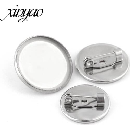 XINYAO 10pcs Stainless Steel Brooch Clasps Pin 20mm Disk Base Blank Cabochon Trays With Brooch Pins Cameo Cabochon Base Setting