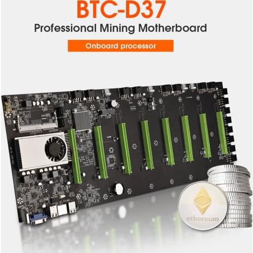 BTC-D37 Mining Motherboard Riserless 8 GPU Bitcoin Crypto Etherum Mining Support 4GB 10600/1600MHz CPU 847 8pin Sets