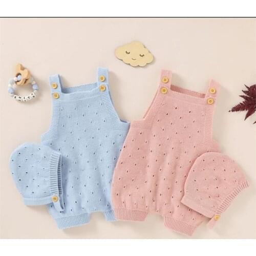 Baby Knitted Clothes Newborn Baby Romper Overalls With Hat Cotton Sleeveless Infant Girls Boys Romper Baby Jumpsuit Outfits